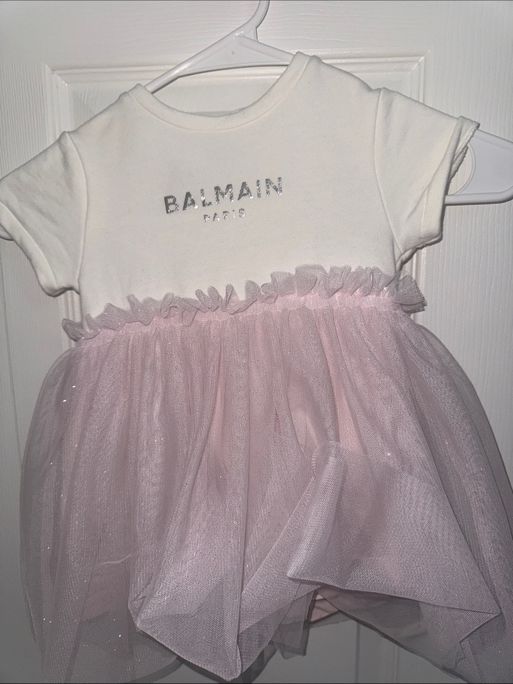 Balmain White & Light Pink Tulle Baby Dress